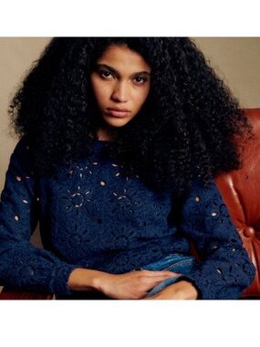 Sézane Jesse Blouse in Navy Blue Crochet Lace - FR/40 - US/8